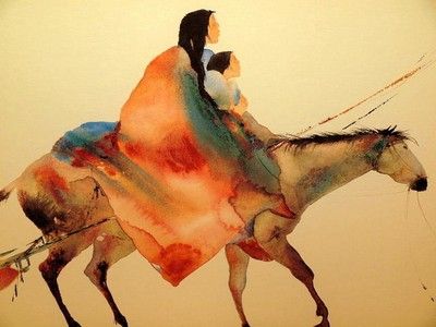 400x300 Carol Grigg American Indian Horse Watercolor Lithograph (0504 - American Indian Watercolor Paintings