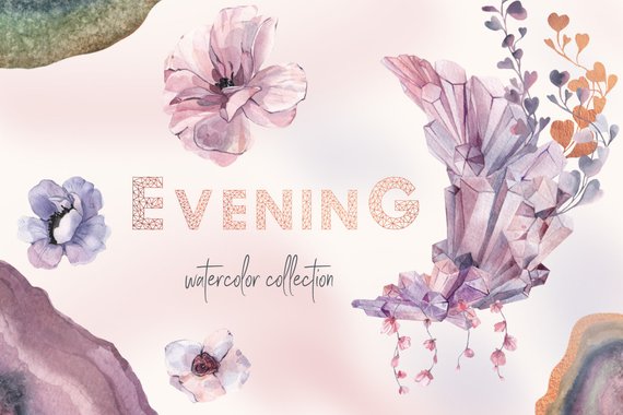 570x380 Amethyst Watercolor Clipart Crystal Clip Art Gemstones Clipart Etsy - Amethyst Watercolor