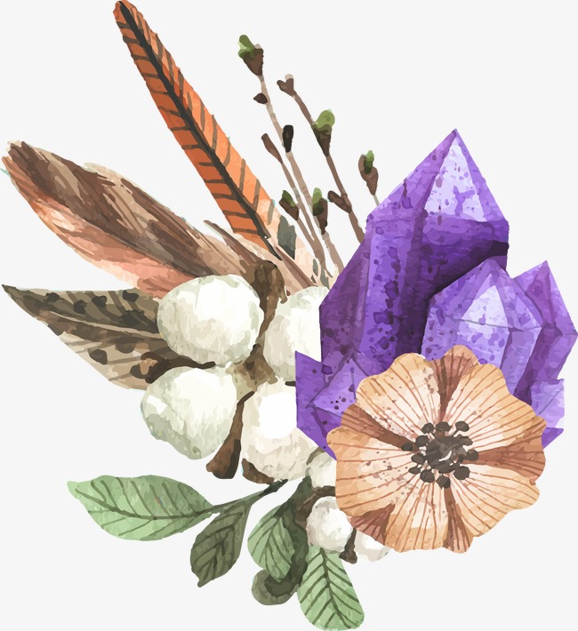650x710 Amethyst Watercolor Floral Decoration Feather, Watercolor Vector - Amethyst Watercolor
