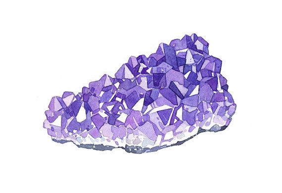 570x390 Amethyst Watercolor Print, Crystal Wall Decor, Mineral Painting - Amethyst Watercolor
