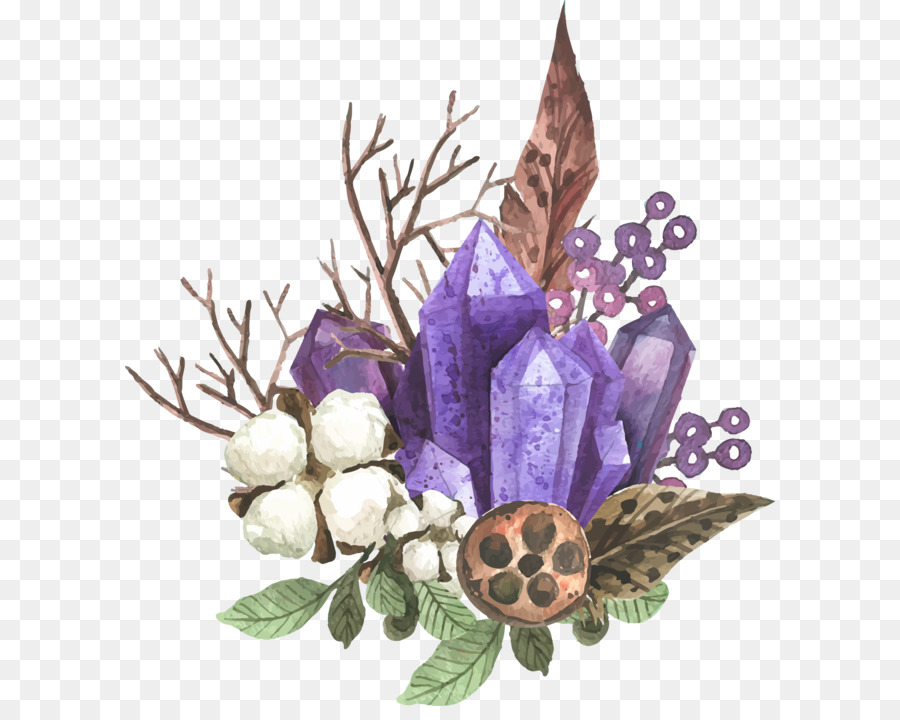 900x720 Amethyst Watercolor Floral Decoration Feather Png Download - Amethyst Watercolor