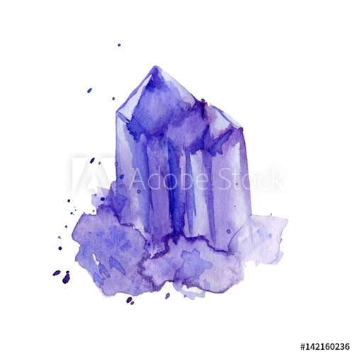 500x500 Watercolor Purple Crystal Amethyst Cluster Hand Drawn Painting - Amethyst Watercolor