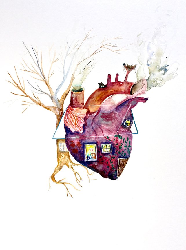 642x862 Anatomical Heart Watercolor Home Painting Original Art Etsy - Anatomical Heart Watercolor