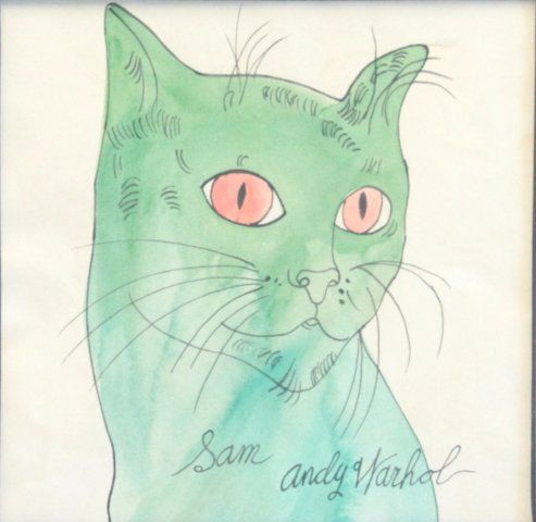 493x480 Watercolor After Andy Warhol Cat - Andy Warhol Watercolor