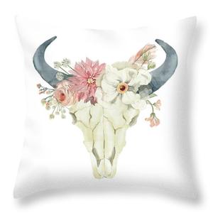 300x300 Boho Bull Skull Throw Pillow Watercolor Floral Anemone Tribal Baby - Anemone Watercolor