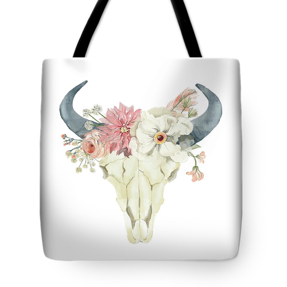 1000x1000 Boho Bull Skull Watercolor Floral Anemone Tribal Decor Tote Bag - Anemone Watercolor