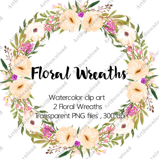 642x642 Watercolor Floral Wreath Clipart Anemone Watercolor Wreaths Etsy - Anemone Watercolor