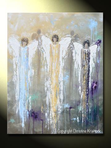 360x480 Original Abstract Angel Painting White 3 Guardian Angels Art - Angel Watercolor Paintings