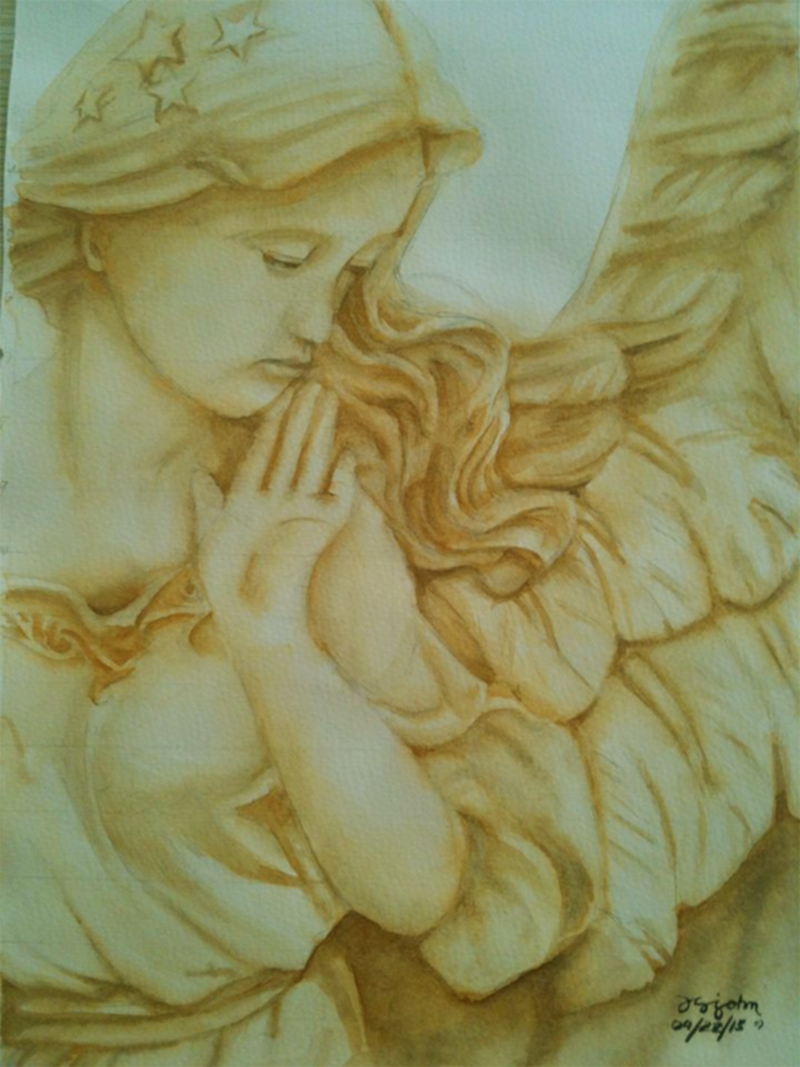 800x1067 Sad Angel Watercolor By Sfguzmani - Angel Watercolor Paintings