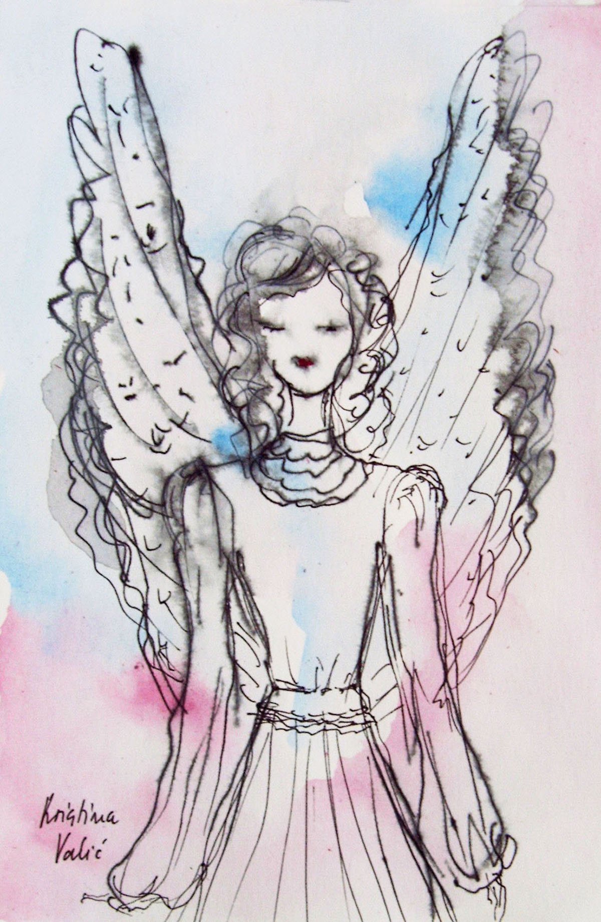 1200x1841 Angel Painting On Paper, Original Watercolor Painting, Guardian - Angel Watercolor Paintings