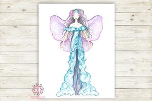 300x200 Boho Gypsy Fairy Princess Nursery Wall Art Print Ethereal Angel - Angel Wings Watercolor