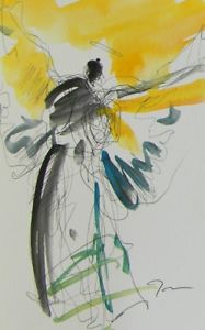 187x300 Jose Trujillo Original Watercolor Painting Impressionism Angel - Angel Wings Watercolor