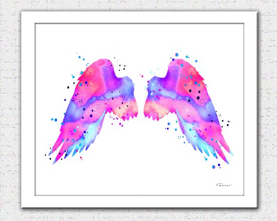 570x456 Pink Angel Wings Print Angel Wings Watercolor Pink Purple Etsy - Angel Wings Watercolor
