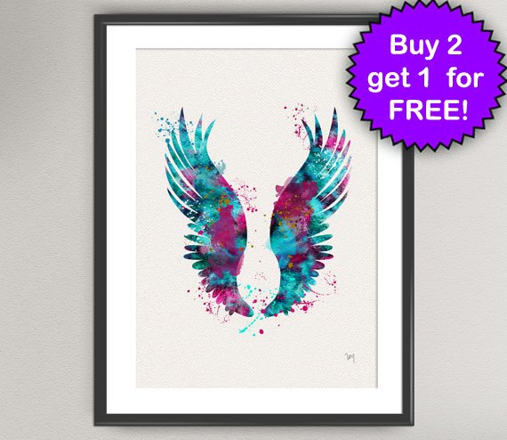 570x494 Angel Wings Watercolor Art Print Angel Bird Wing Ink Painting Etsy - Angel Wings Watercolor