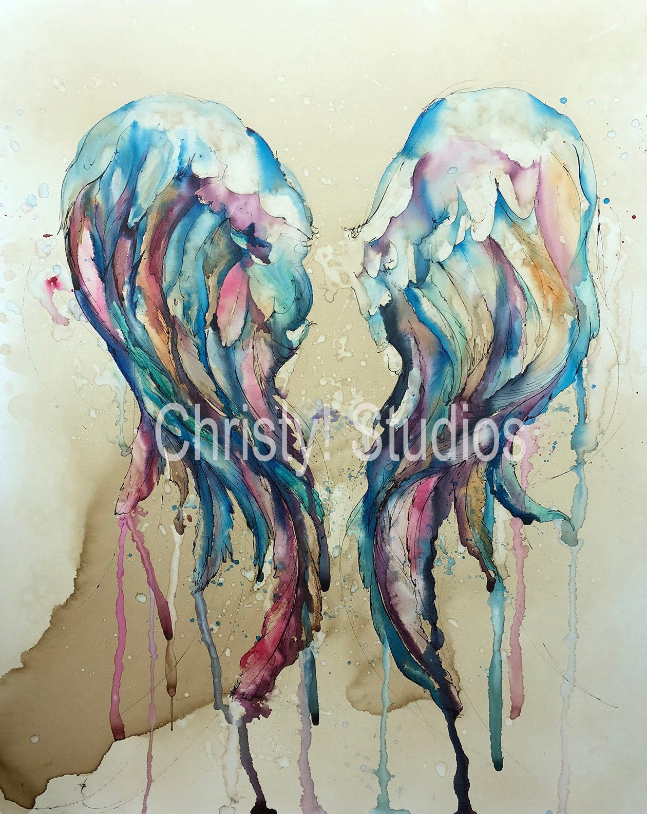 1260x1585 Angel Wings, Rainbow, Watercolor And Coffee, Dripping Color - Angel Wings Watercolor