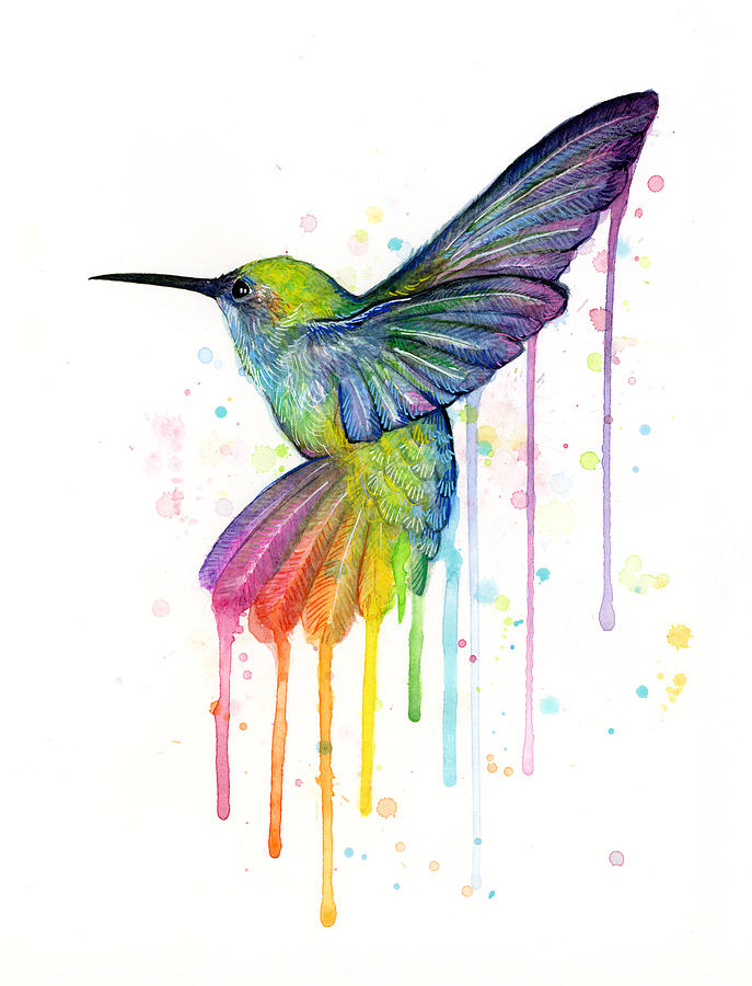 687x900 Hummingbird Of Watercolor Rainbow Painting By Olga Shvartsur - Animal Watercolor Art