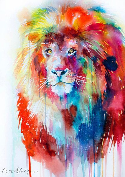 424x600 Lion Watercolor Painting Print By Slaveika Aladjova, Art, Animal - Animal Watercolor Art