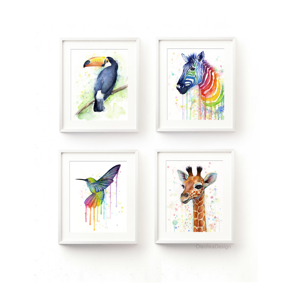 1000x957 Nursery Art Prints Olechka Design - Animal Watercolor Art