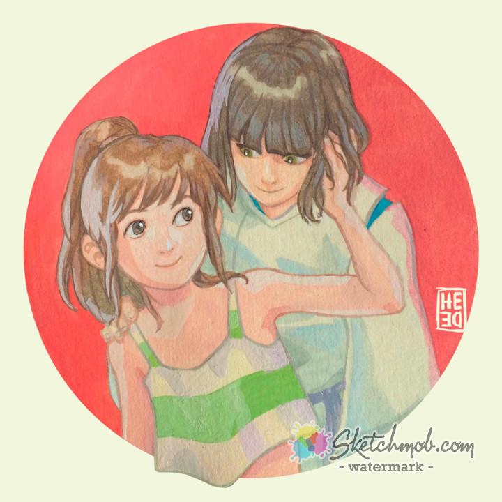 720x720 Custom Gouachewatercolor Anime Or Cartoon Couple Commission - Anime Watercolor