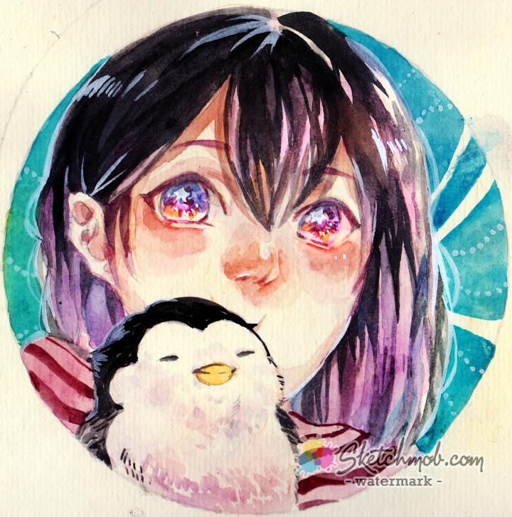 720x727 Custom Watercolor Anime Style Commission Sketchmob - Anime Watercolor
