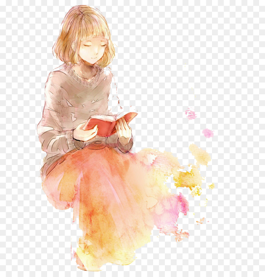 900x940 Download Anime Watercolor Girl - Anime Watercolor