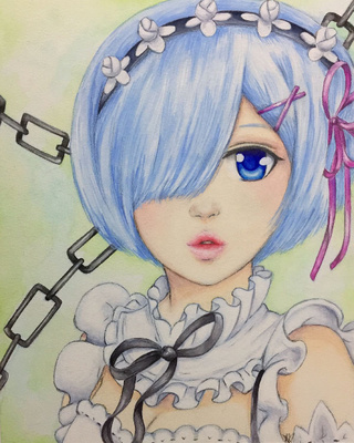 320x400 My Version Of Rem From Rezero Drawn And Colored In Watercolor And - Anime Watercolor