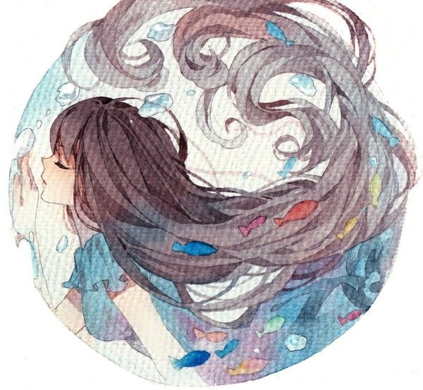 600x553 Anime Beautiful Watercolor Wet Onto Dry Radial Design. Anime - Anime Watercolor