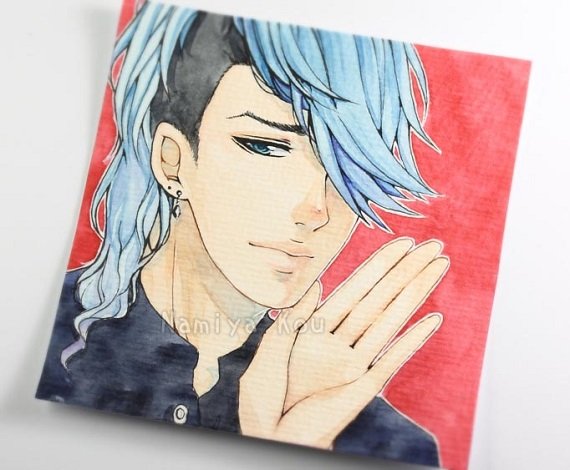 570x470 Original Manga Artwork, Watercolor Portrait Painting, Unique Ooak - Anime Watercolor Painting