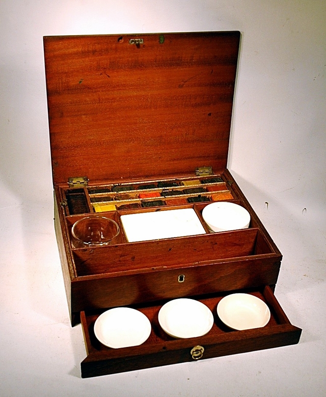 640x779 Rare Antique Watercolor Paint Box Circa 1850 - Antique Watercolor Paint Box
