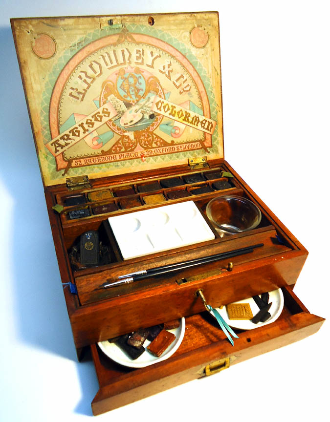 675x864 Rowney Artists Watercolor Paint Box C. 1880 1890s - Antique Watercolor Paint Box