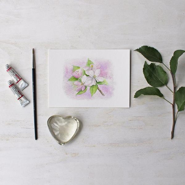 600x600 Apple Blossoms Watercolor Print Trowel And Paintbrush - Apple Blossom Watercolor