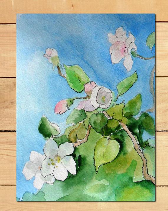 570x712 Apple Blossom Original Painting Cherry Blossom Watercolor Etsy - Apple Blossom Watercolor