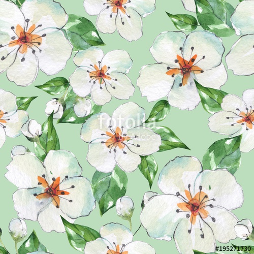 500x500 Floral Seamless Pattern 4. Blooming Apple Tree. Watercolor - Apple Tree Watercolor