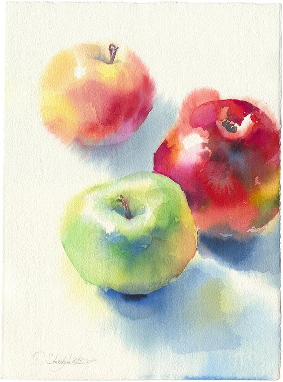 570x769 Apple Painting Print Apple Watercolor Fruit Rustic Kitchen Etsy - Apple Watercolor Painting