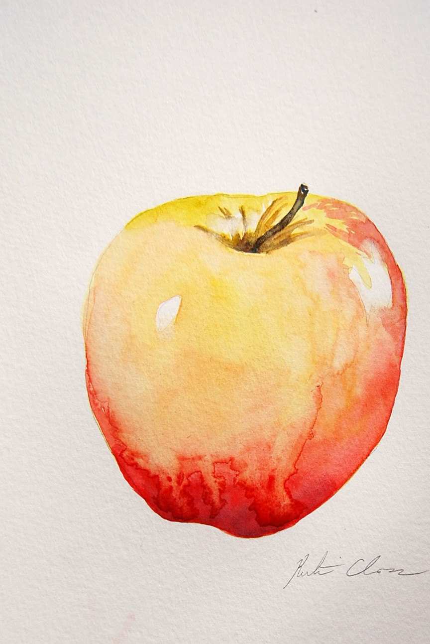 864x1293 Apple Painting Awesome Watercolor Painting Apple Still Life - Apple Watercolor Painting