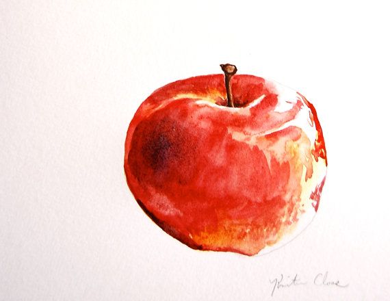 570x440 Watercolor Painting, Original, Apple Study, Small Painting - Apple Watercolor Painting