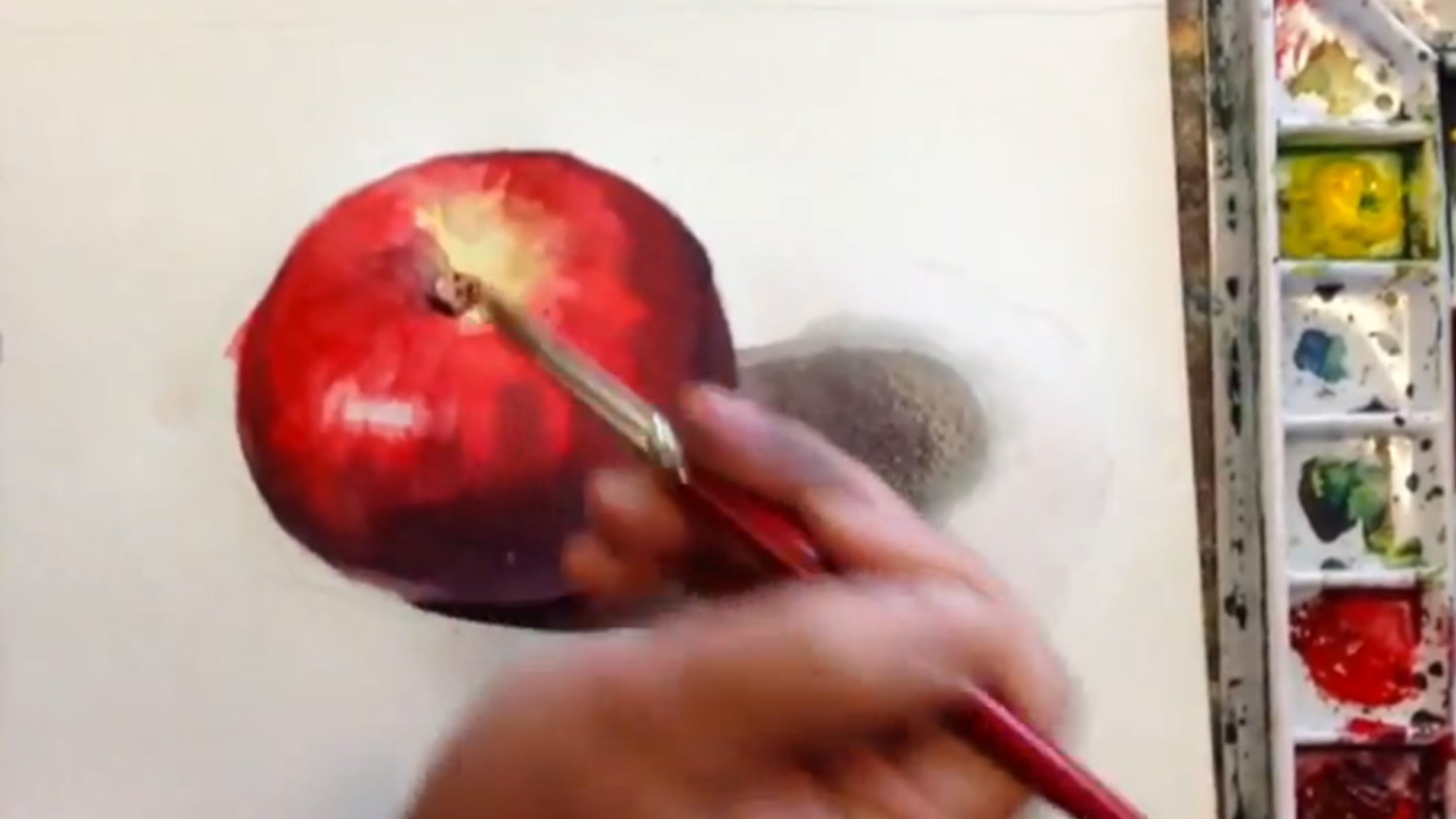 2460x1384 Watercolor Painting Of A Red Apple By Yong Chen - Apple Watercolor Painting