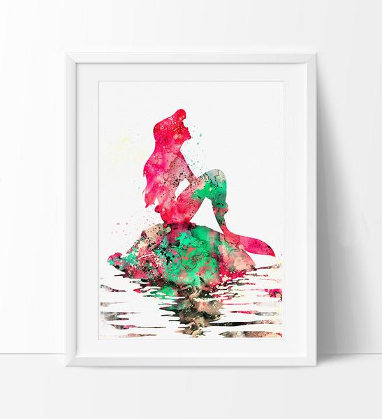 547x600 Ariel Watercolor Print, Disney Art, Watercolor Art, Nursery Room - Ariel Watercolor