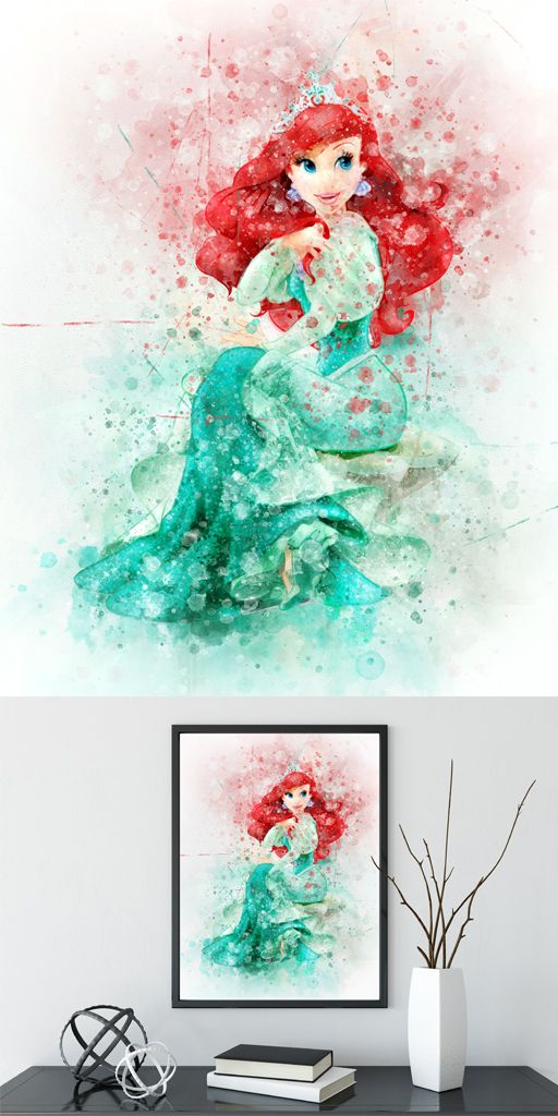 512x1024 Disney Princess Print, Little Mermaid Ariel, Watercolor Art - Ariel Watercolor