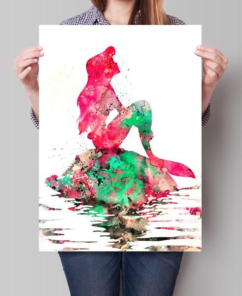 491x600 Ariel Watercolor Print, Disney Art, Watercolor Art, Nursery Room - Ariel Watercolor Painting