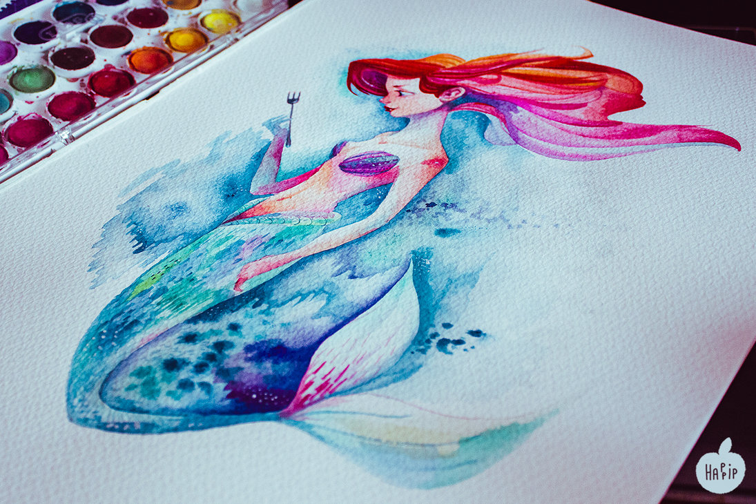 1095x730 Ariel By Happip - Ariel Watercolor Painting