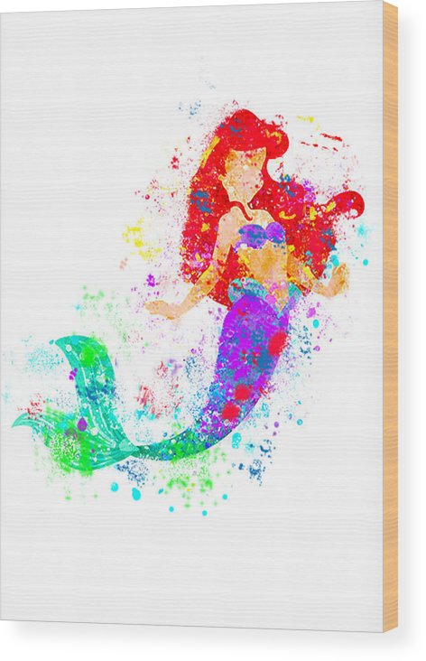 472x732 Disney Ariel Little Mermaid Watercolor Wood Print By Midex Planet - Ariel Watercolor Painting