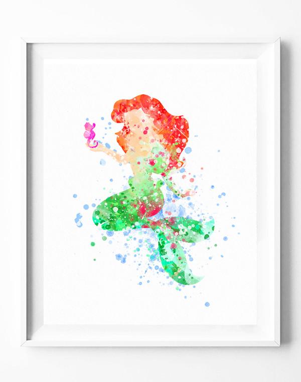 600x761 Disney The Little Mermaid Princess Ariel Art Print Poster - Ariel Watercolor Painting