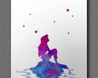 340x270 Little Mermaid Ariel Watercolor Painting Archival Fine Art - Ariel Watercolor Painting