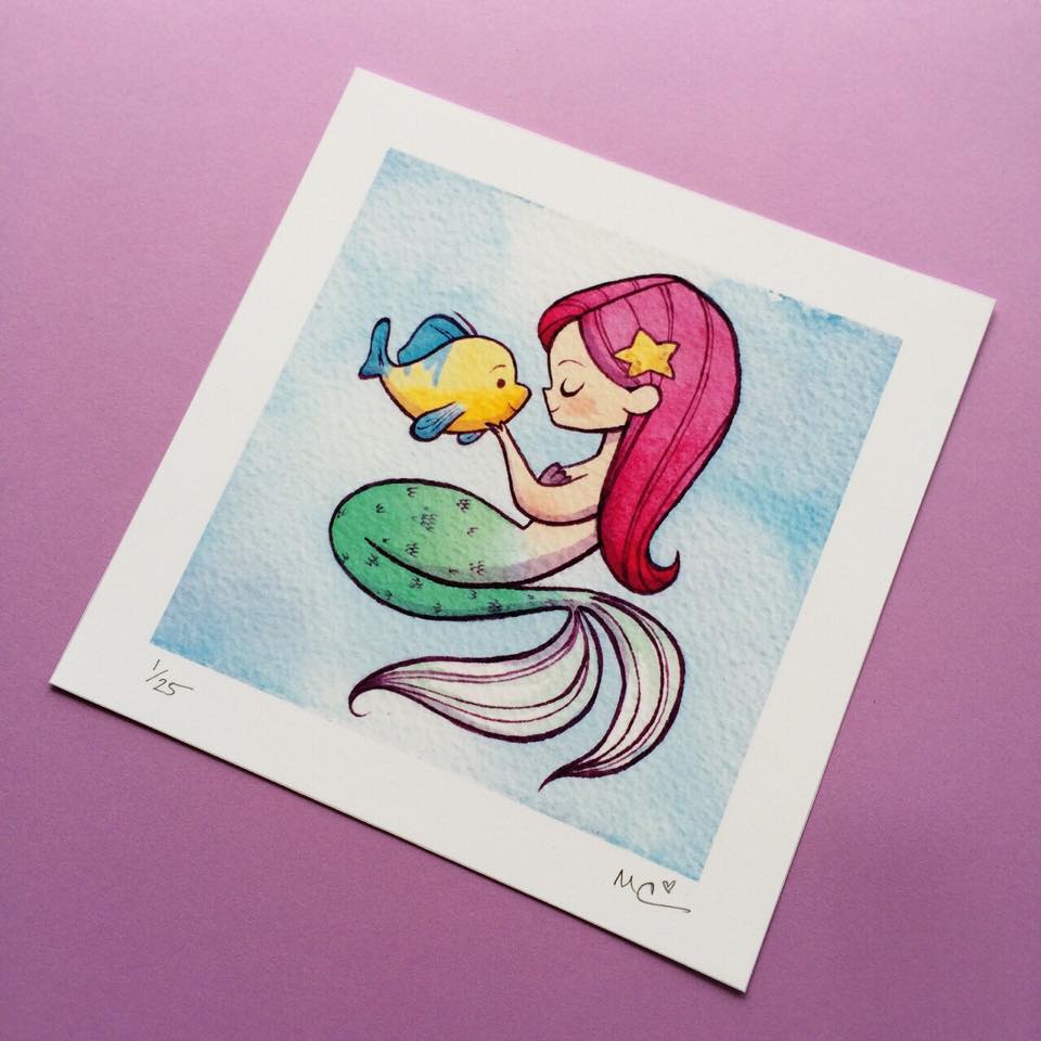 960x960 Little Mermaid Ariel And Flounder Watercolor Painting - Ariel Watercolor Painting