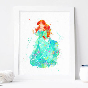 354x354 Princess Ariel Watercolor Disney Art From Aquartis Watercolor - Ariel Watercolor Painting