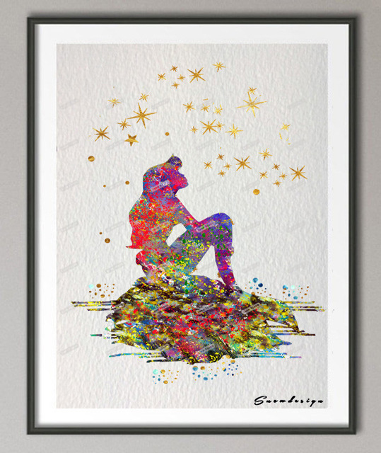 539x640 Buy Original Watercolor Little Mermaid Ariel - Ariel Watercolor Painting