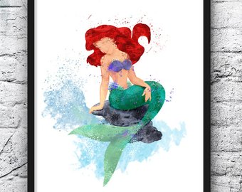 340x270 Watercolor Painting Ariel Etsy Ca - Ariel Watercolor Painting