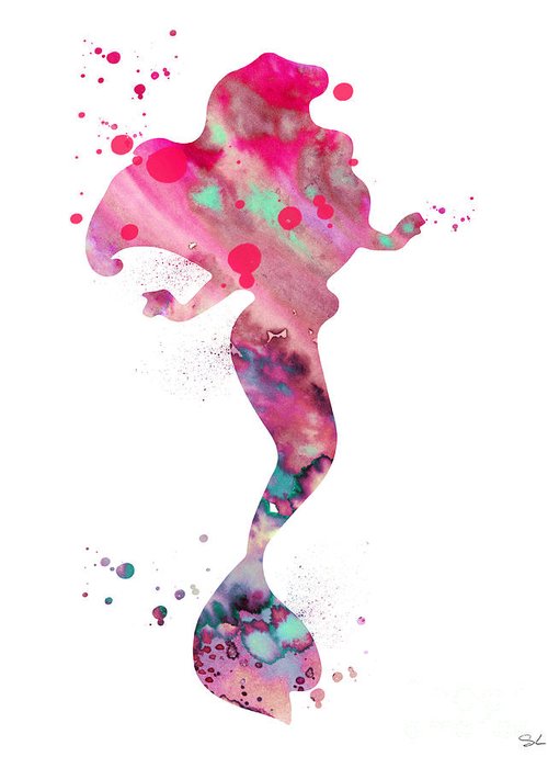 500x700 Ariel Greeting Card For Sale By Watercolor Girl - Ariel Watercolor Painting
