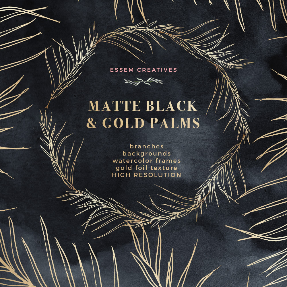 1000x1000 Matte Black Tropical Gold Palms Art Deco Design Kit For Diy - Art Deco Watercolor